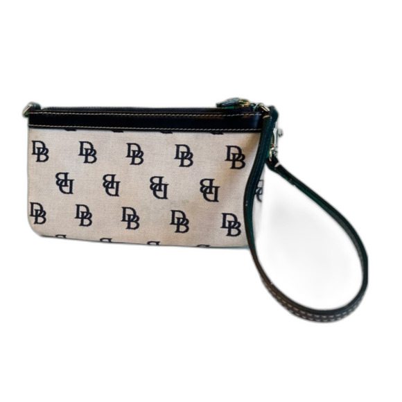 *SOLD**Dooney &  Bourke Navy Blue and Cream Small Wristlet - Picture 2 of 4